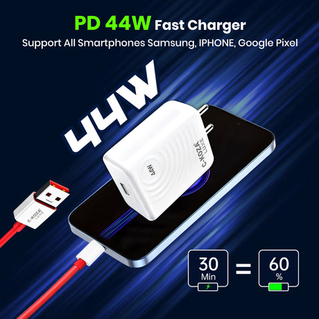 C-KOZA LUXE 44W Auto-ID Quick Charger Cable Included (LU-02)  – Super Fast Wall Charger with Smart Chip & Copper Core