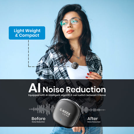 C-KOZA LUXE CM-01 Wireless Convenient Microphone with AI Noise Cancelling – 2.4GHz HD Mic for Clear Audio