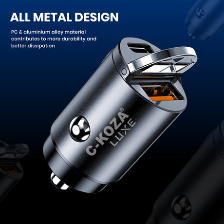 C-KOZA LUXE 68W Fast Car Charger (LUC-201) – PD+ Super Fast Dual Port USB-C & USB-A Car Charger