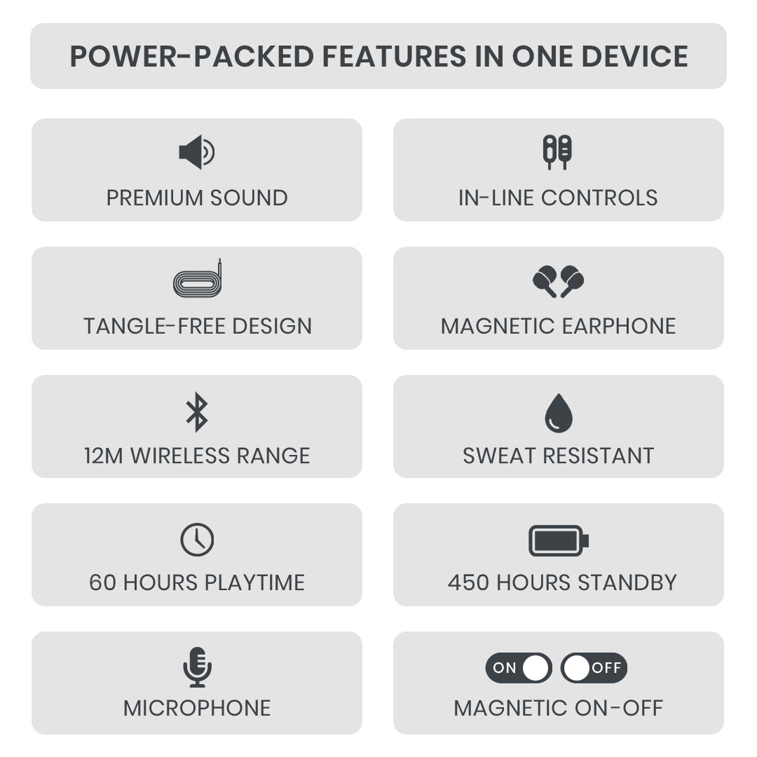 C-KOZA LUXE LN-51 [Grey] | 60-Hour Wireless Neckband with Magnetic Control & High-Fidelity Bass