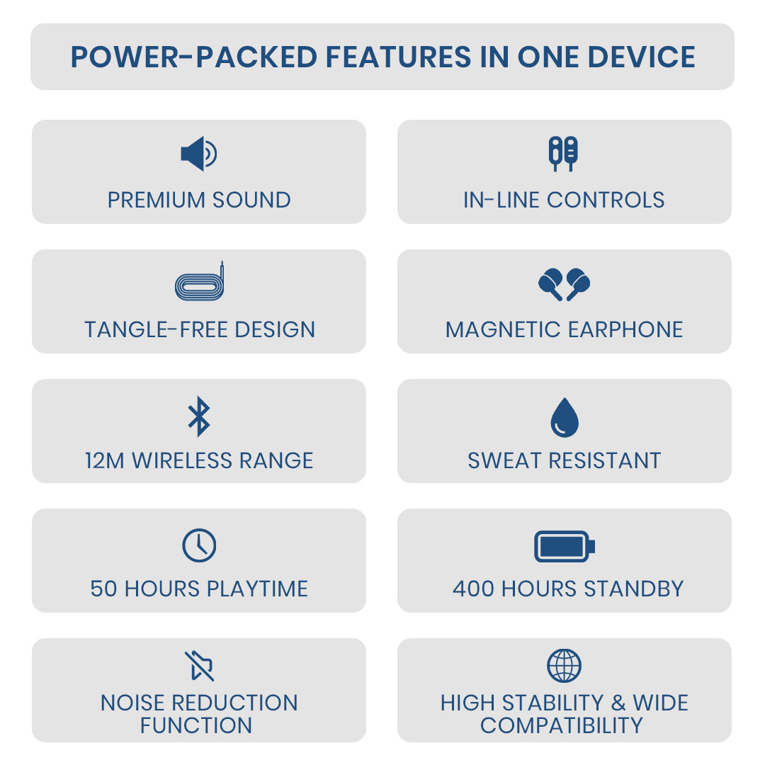 C-KOZA LUXE LN-52 [Blue] Wireless Neckband with Magnetic Control, Sports Design & Noise Reduction Mic
