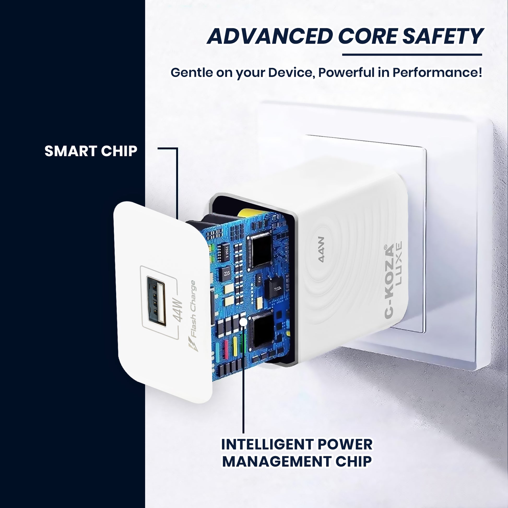 C-KOZA LUXE 44W Auto-ID Quick Charger Cable Included (LU-02)  – Super Fast Wall Charger with Smart Chip & Copper Core
