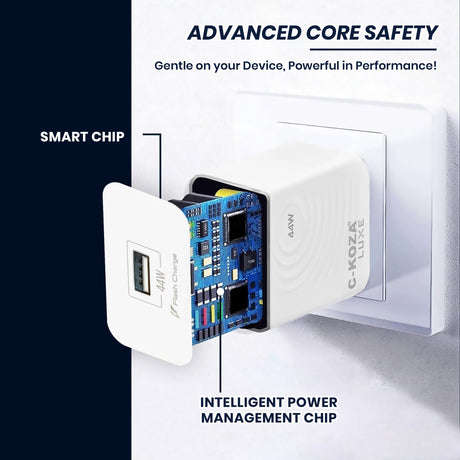 C-KOZA LUXE 44W Auto-ID Quick Charger Cable Included (LU-02)  – Super Fast Wall Charger with Smart Chip & Copper Core