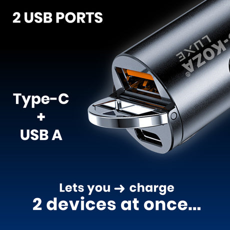 C-KOZA LUXE 68W Fast Car Charger (LUC-201) – PD+ Super Fast Dual Port USB-C & USB-A Car Charger