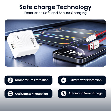 C-KOZA LUXE 44W Auto-ID Quick Charger Cable Included (LU-02)  – Super Fast Wall Charger with Smart Chip & Copper Core