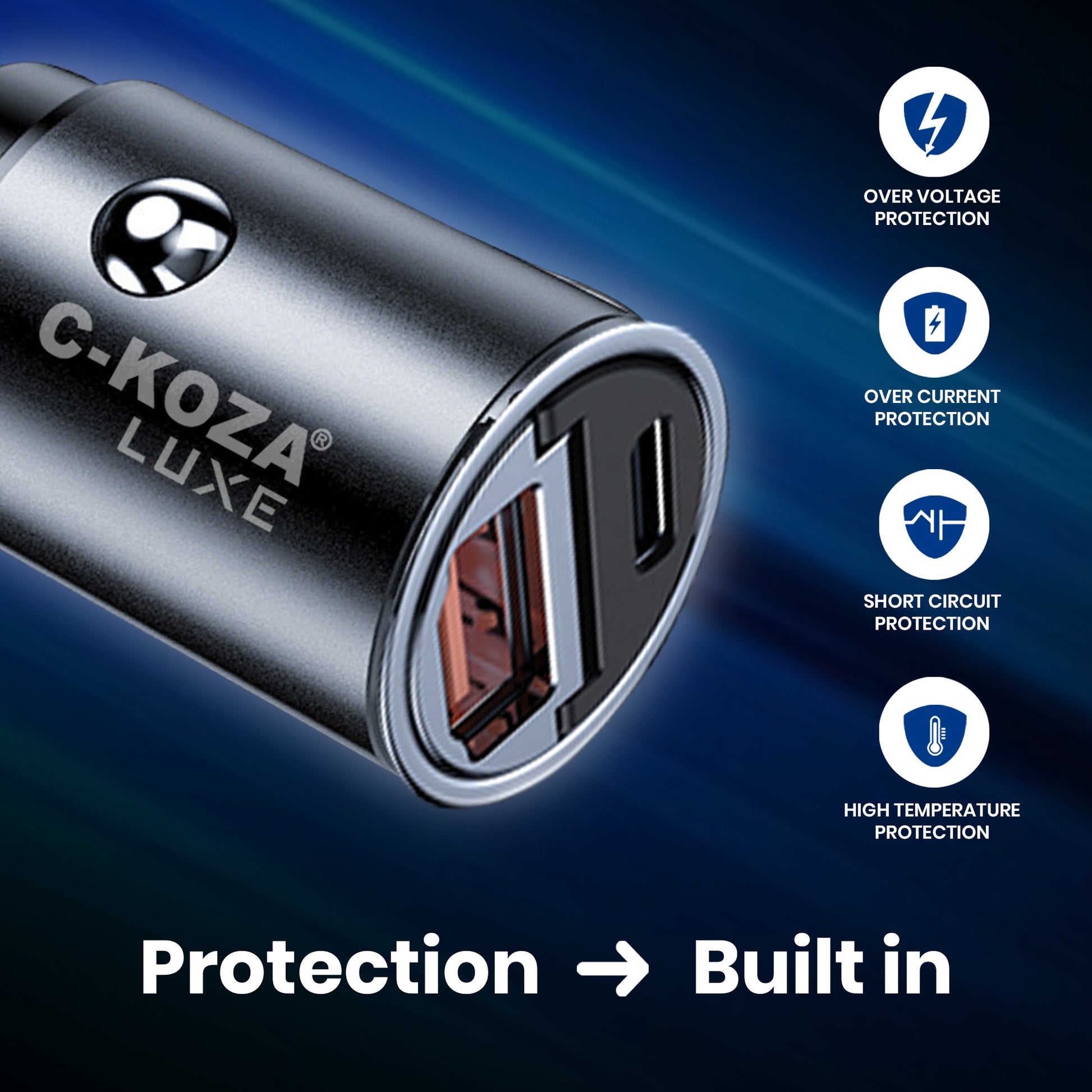 C-KOZA LUXE 68W Fast Car Charger (LUC-201) – PD+ Super Fast Dual Port USB-C & USB-A Car Charger