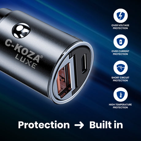 C-KOZA LUXE 68W Fast Car Charger (LUC-201) – PD+ Super Fast Dual Port USB-C & USB-A Car Charger