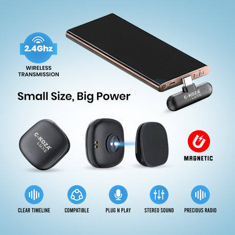 C-KOZA LUXE CM-01 Wireless Convenient Microphone with AI Noise Cancelling – 2.4GHz HD Mic for Clear Audio