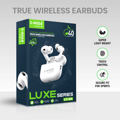 C-KOZA LUXE LT-04 True Wireless Earbuds with ENC, Bluetooth 5.3, 40H Playtime & HiFi Stereo Bass