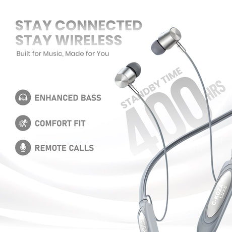 C-KOZA LUXE LN-53 [Grey] Wireless Neckband with 60H Battery, Bluetooth V5.3, Magnetic Control & Vibration Alerts