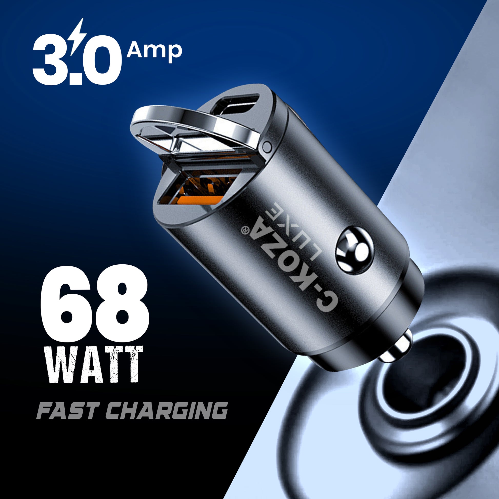 C-KOZA LUXE 68W Fast Car Charger (LUC-201) – PD+ Super Fast Dual Port USB-C & USB-A Car Charger