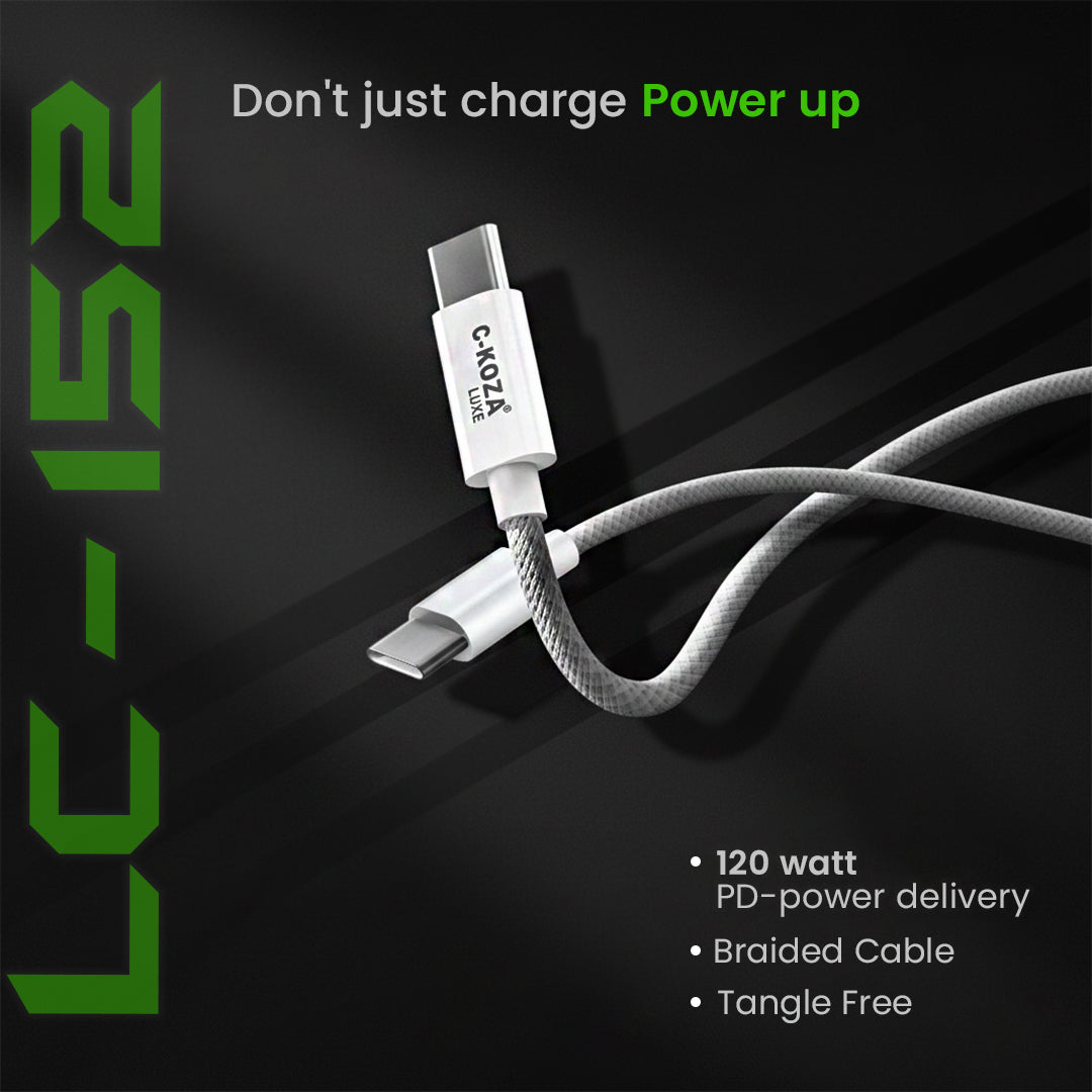 C-KOZA LUXE LC-152 Braided Type-C to Type-C 120W Fast Charging Cable, 1.2M