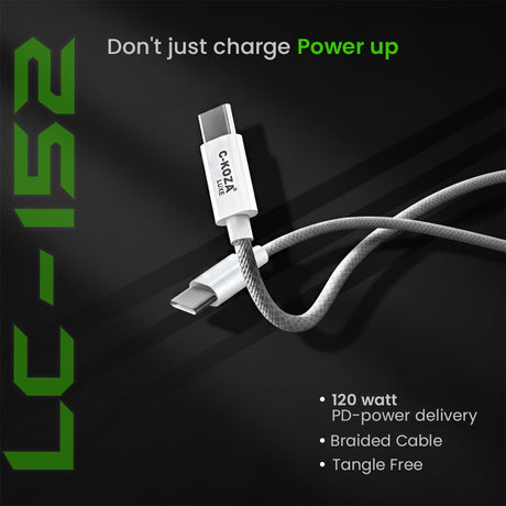 C-KOZA LUXE LC-152 Braided Type-C to Type-C 120W Fast Charging Cable, 1.2M