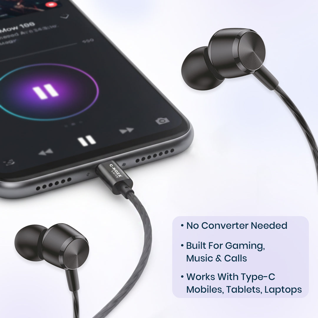 C-KOZA LUXE LH-201 Type-C Handsfree Earphones with Extra Bass & Crystal Clear Audio