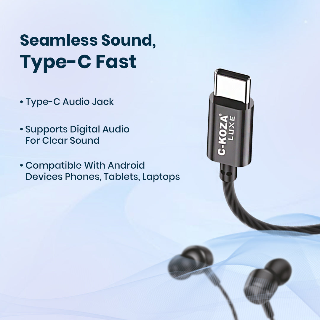 C-KOZA LUXE LH-201 Type-C Handsfree Earphones with Extra Bass & Crystal Clear Audio