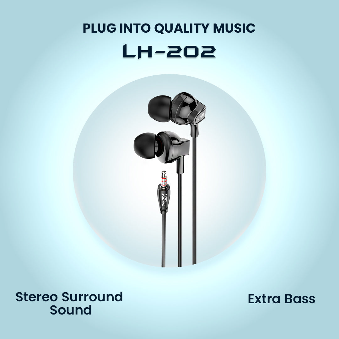 C-KOZA LUXE Series LH-202 Wired Handsfree Earphones with Mic - Rich Bass & 3.5mm Jack
