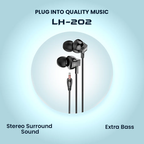 C-KOZA LUXE Series LH-202 Wired Handsfree Earphones with Mic - Rich Bass & 3.5mm Jack
