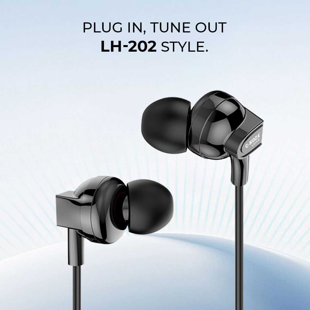 C-KOZA LUXE Series LH-202 Wired Handsfree Earphones with Mic - Rich Bass & 3.5mm Jack