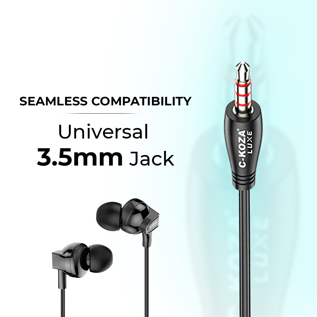 C-KOZA LUXE Series LH-202 Wired Handsfree Earphones with Mic - Rich Bass & 3.5mm Jack
