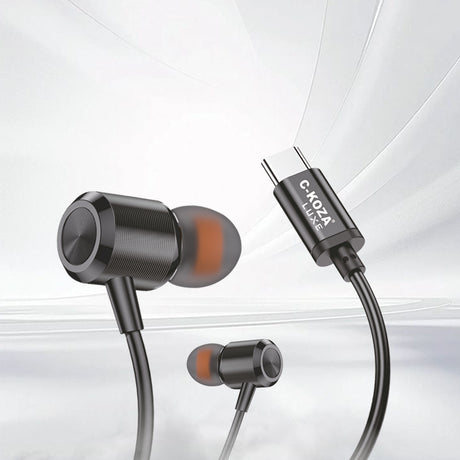 C-KOZA LUXE LH-203 Wired Earphones with Mic, Extra Bass & Noise Reduction, Type-C Headset with Metallic Earpieces (Black, In-Ear)