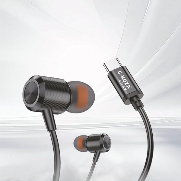 C-KOZA LUXE LH-203 Wired Earphones with Mic, Extra Bass & Noise Reduction, Type-C Headset with Metallic Earpieces (Black, In-Ear)