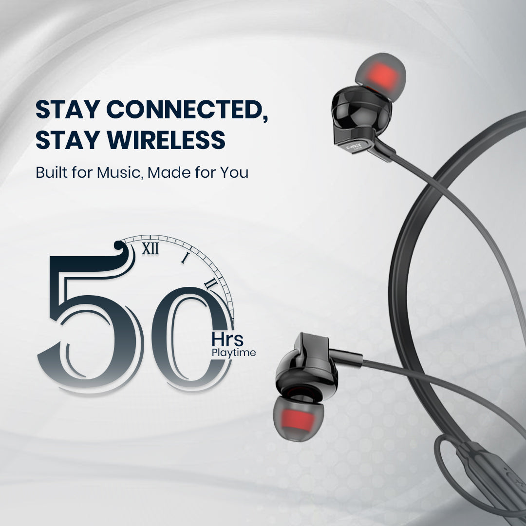 C-KOZA LUXE LN-52 [Black] Wireless Neckband with Magnetic Control, Sports Design & Noise Reduction Mic