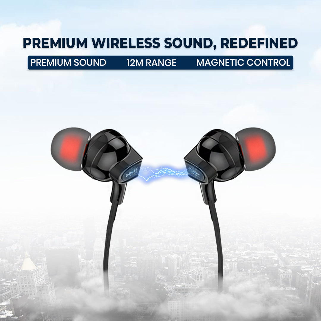 C-KOZA LUXE LN-52 [Black] Wireless Neckband with Magnetic Control, Sports Design & Noise Reduction Mic