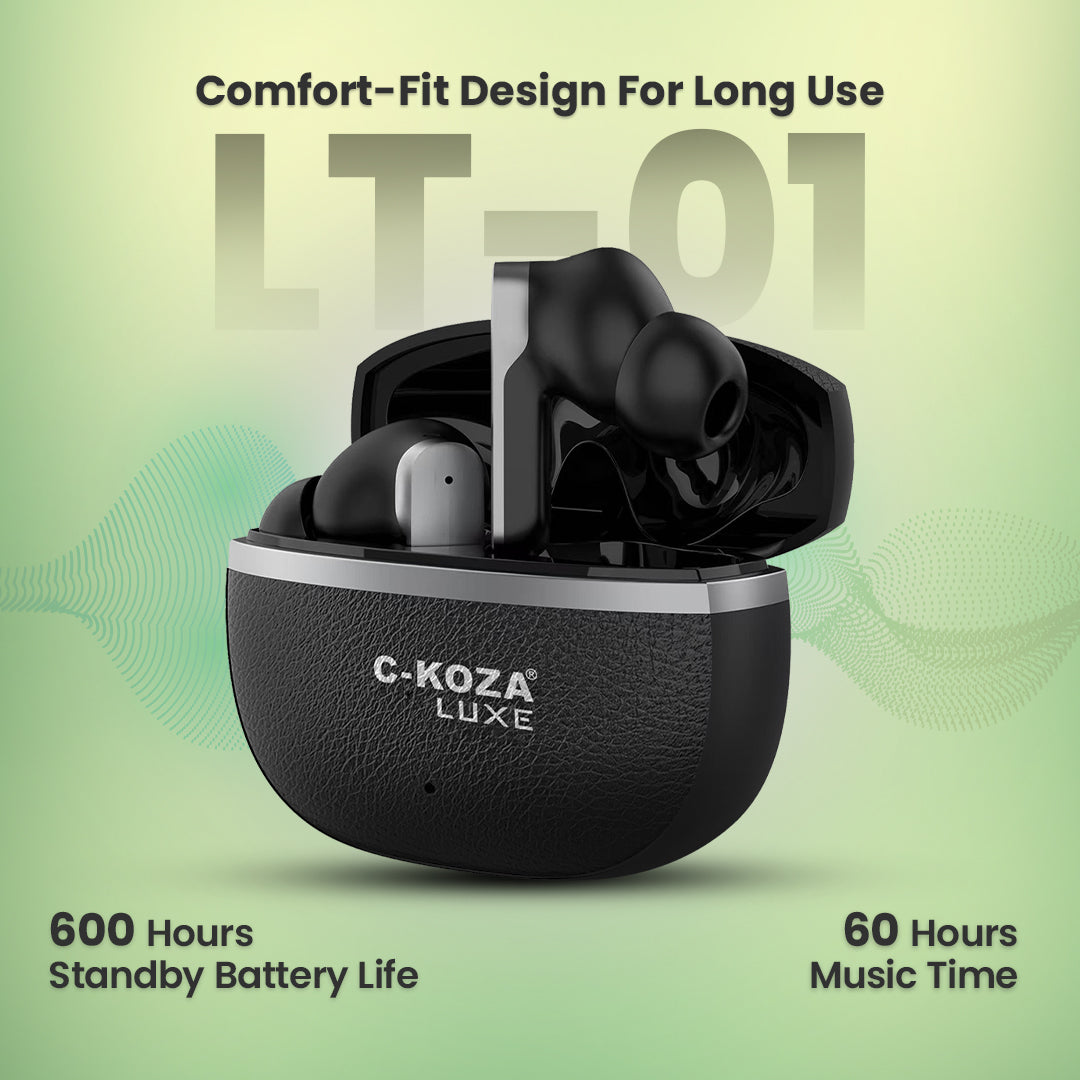 C-KOZA LUXE LT-01 [BLACK]: Immersive ANC+ENC Wireless Earbuds | Luxe Series
