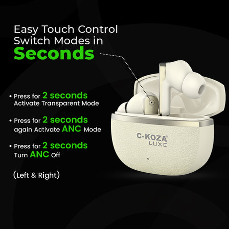 C-KOZA Luxe LT-01 [APRICOT]: Immersive ANC+ENC Wireless Earbuds | Luxe Series