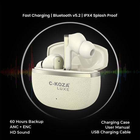 C-KOZA Luxe LT-01 [APRICOT]: Immersive ANC+ENC Wireless Earbuds | Luxe Series