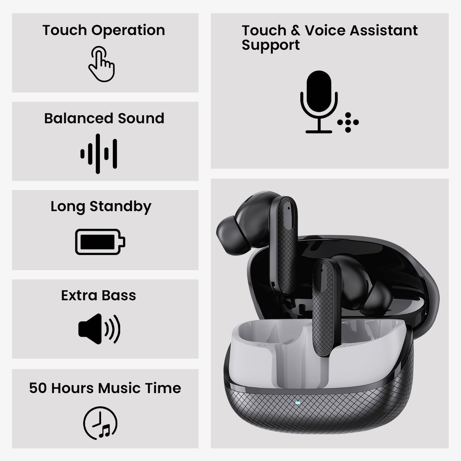 C-KOZA LUXE LT-03 [BLACK] | Premium TWS Earbuds with 50H Playtime, Extra Bass & Touch Controls