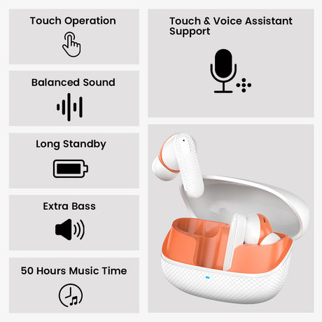 C-KOZA LUXE LT-03 [WHITE] | Premium TWS Earbuds with 50H Playtime, Extra Bass & Touch Controls