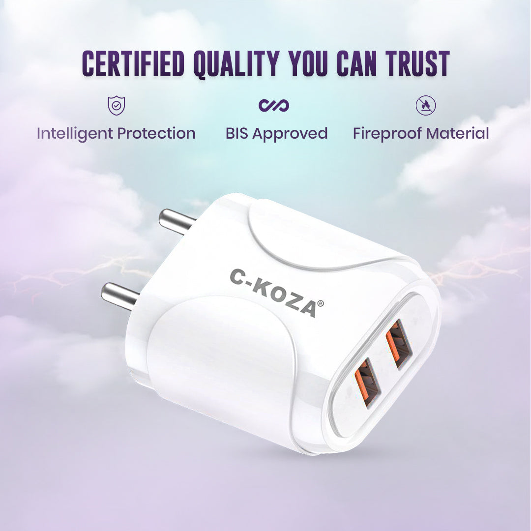 C-KOZA LUXE LU-101 | 15W Super Fast Dual USB Charger with Auto-ID & Multi-Layer Safety