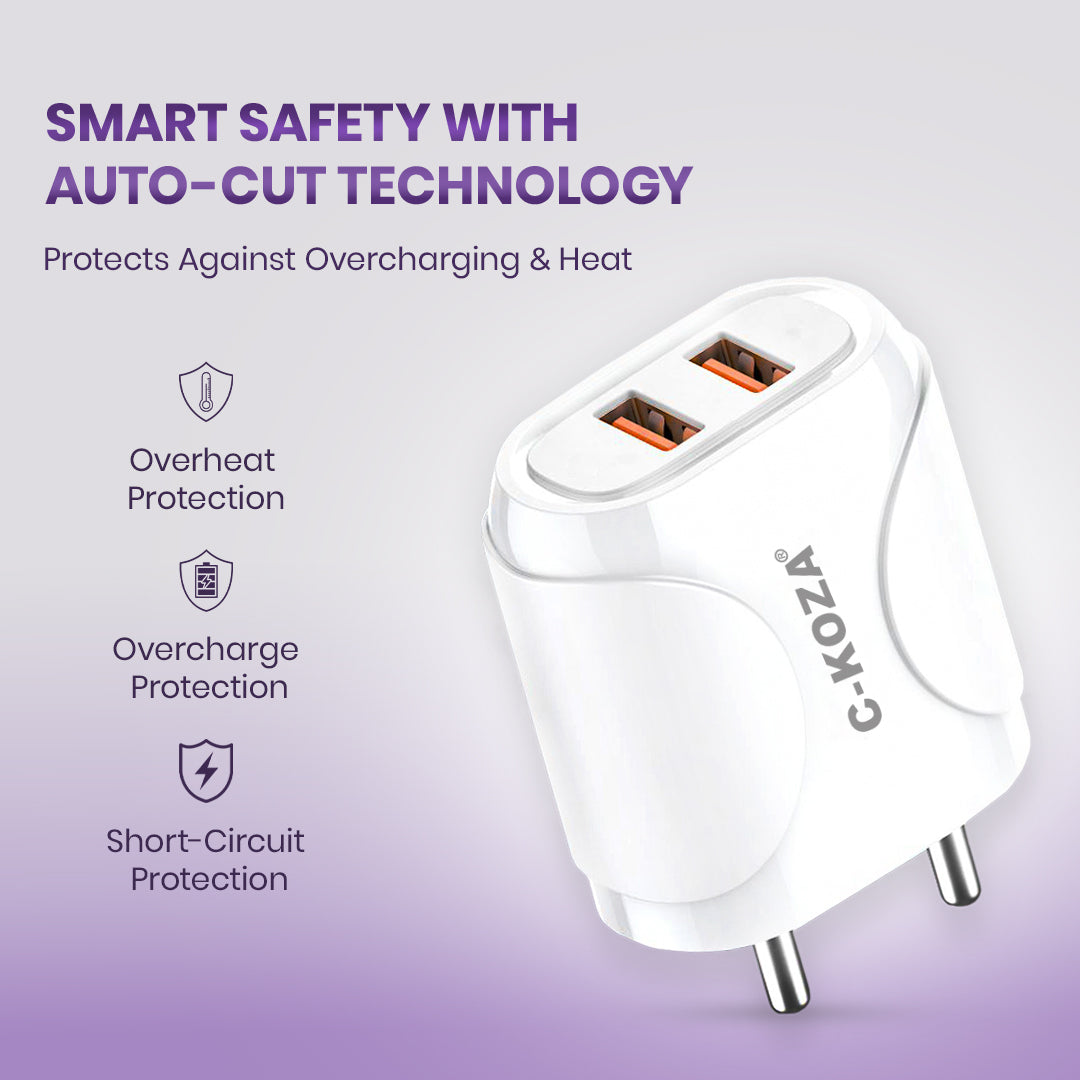 C-KOZA LUXE LU-101 | 15W Super Fast Dual USB Charger with Auto-ID & Multi-Layer Safety
