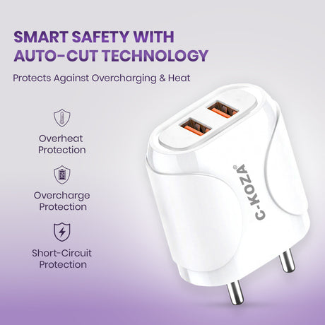 C-KOZA LUXE LU-101 | 15W Super Fast Dual USB Charger with Auto-ID & Multi-Layer Safety