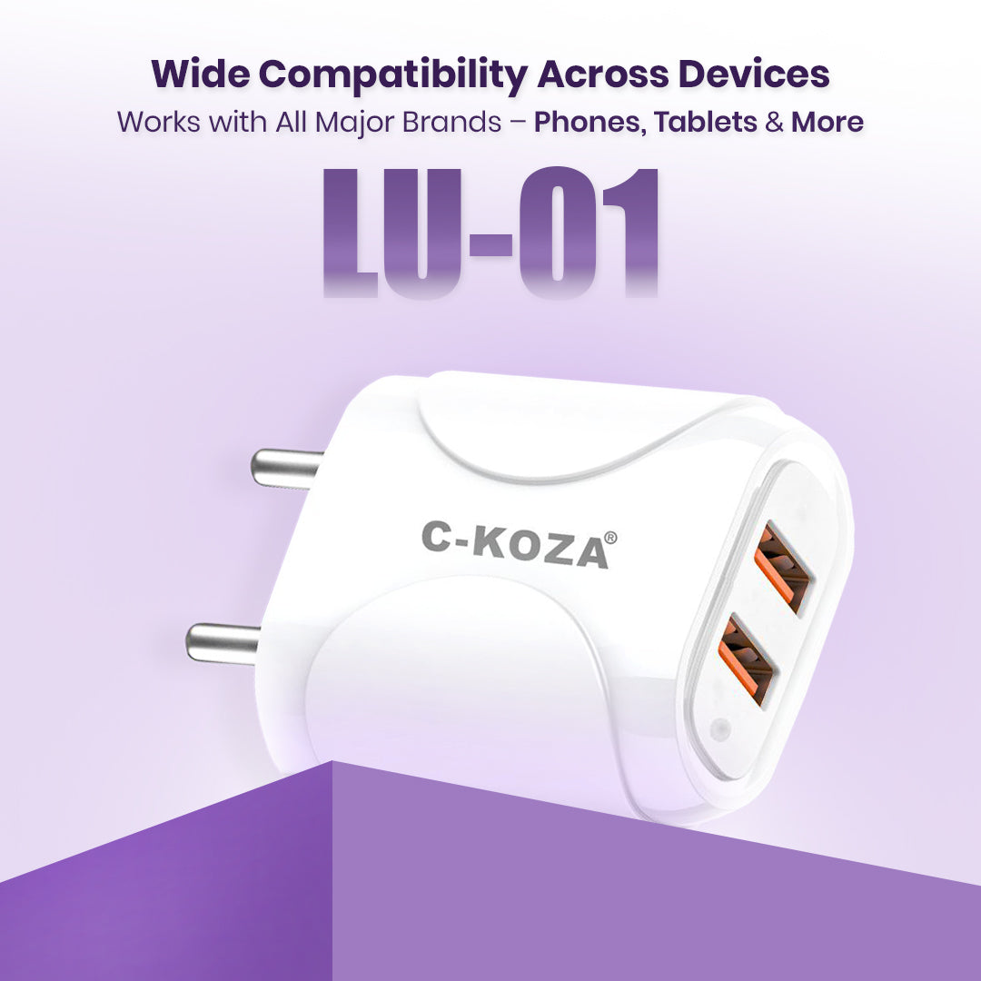 C-KOZA LUXE LU-101 | 15W Super Fast Dual USB Charger with Auto-ID & Multi-Layer Safety