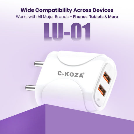 C-KOZA LUXE LU-101 | 15W Super Fast Dual USB Charger with Auto-ID & Multi-Layer Safety