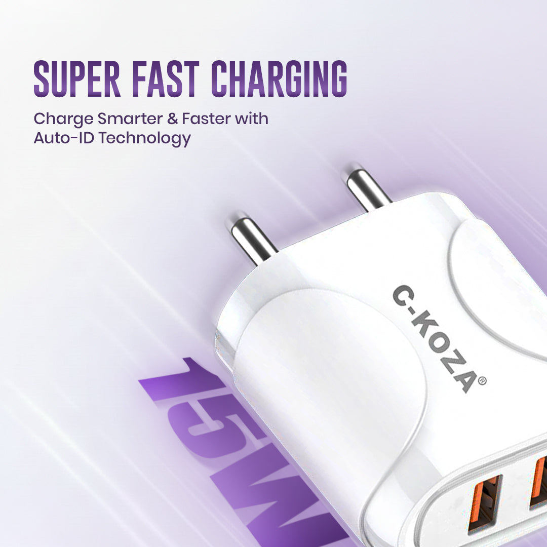 C-KOZA LUXE LU-101 | 15W Super Fast Dual USB Charger with Auto-ID & Multi-Layer Safety