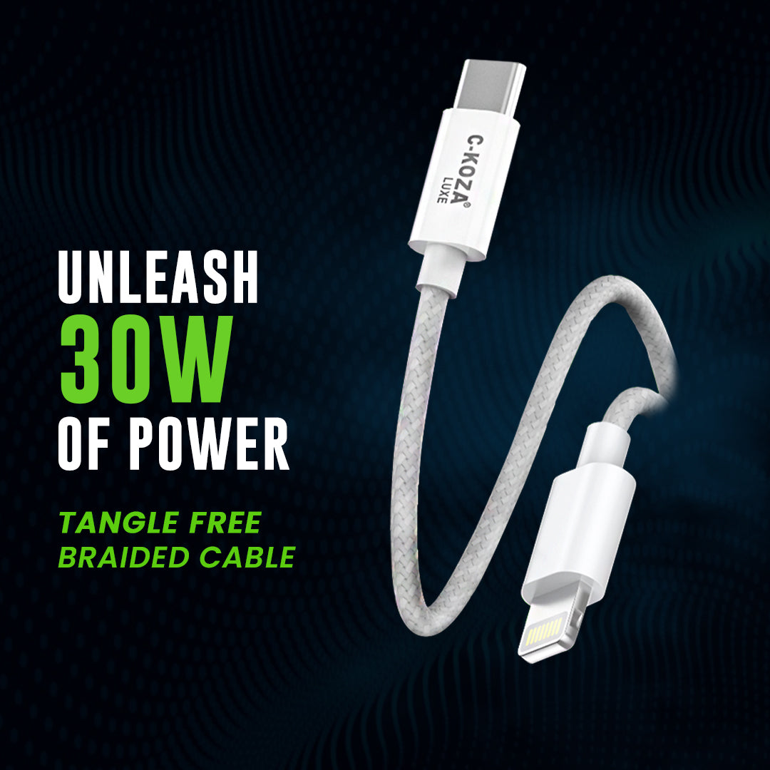 C-KOZA LC-150 Braided Type-C to Lightning Data Cable - 30W Fast Charging for iPhone & iPad