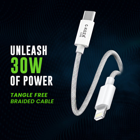 C-KOZA LC-150 Braided Type-C to Lightning Data Cable - 30W Fast Charging for iPhone & iPad