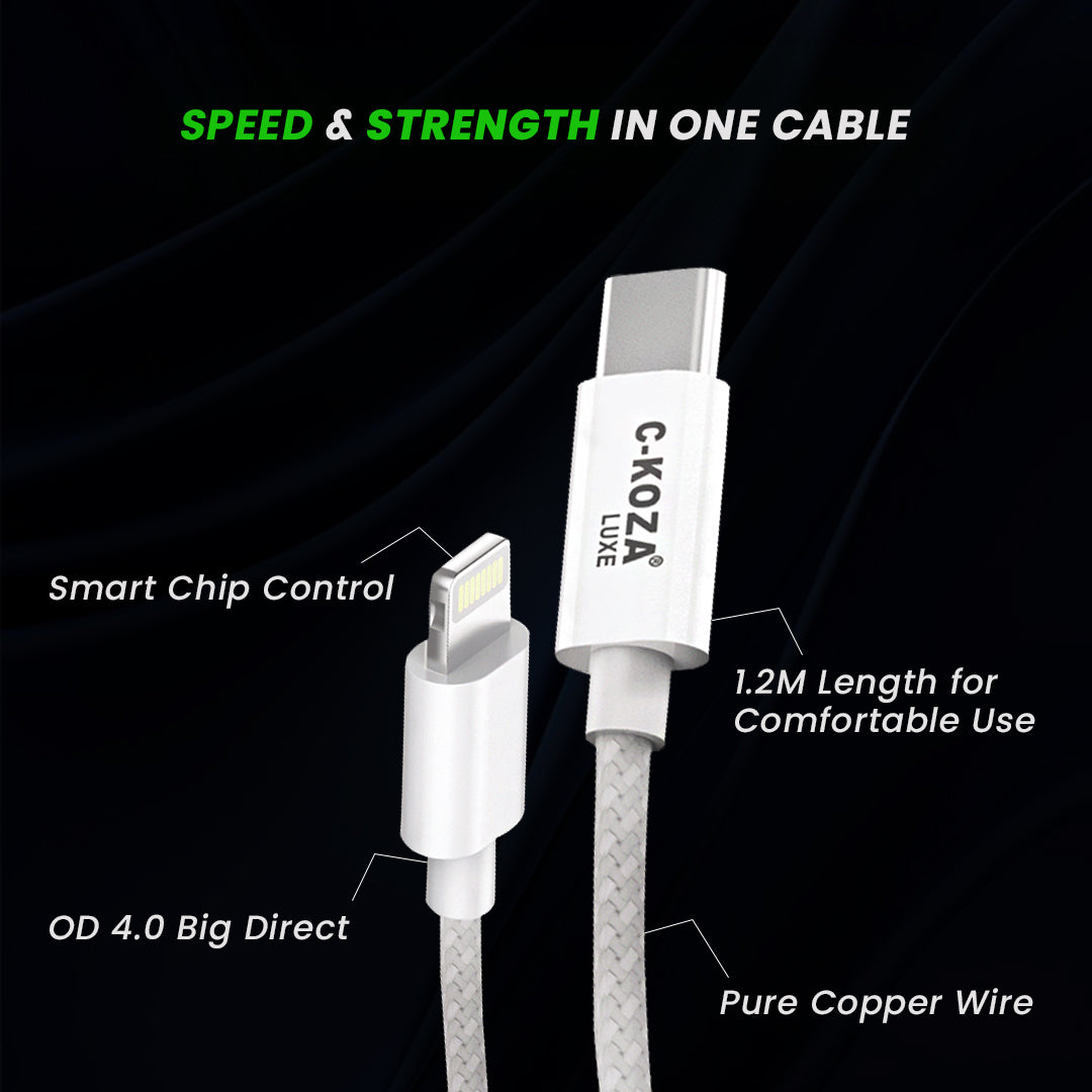 C-KOZA LC-150 Braided Type-C to Lightning Data Cable - 30W Fast Charging for iPhone & iPad