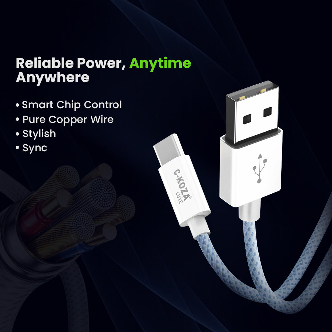 C-KOZA LUXE LC-151 Braided Type-C Fast Charging Cable, 65W Output