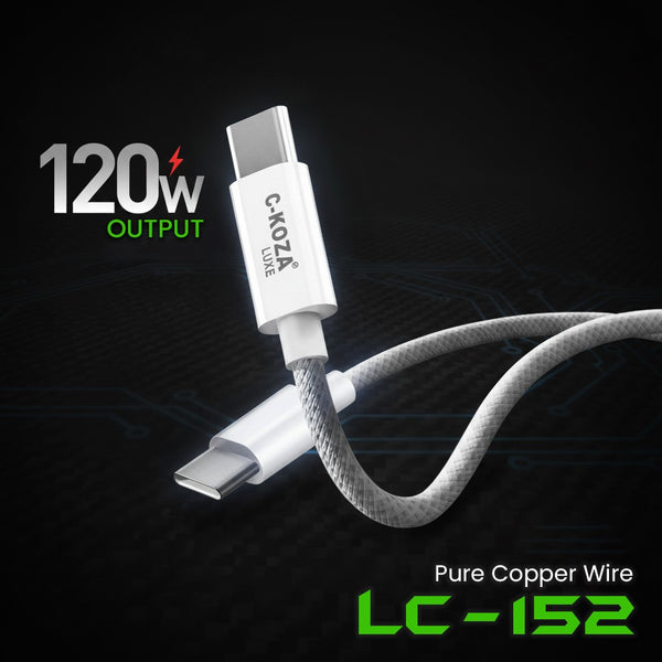 C-KOZA LUXE LC-152 Braided Type-C to Type-C 120W Fast Charging Cable, 1.2M