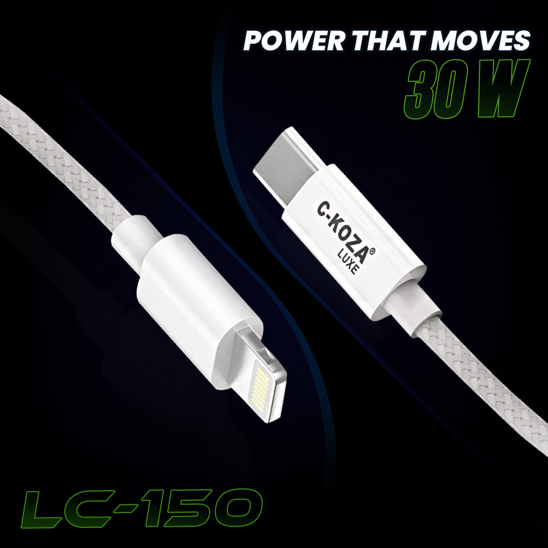 C-KOZA LC-150 Braided Type-C to Lightning Data Cable - 30W Fast Charging for iPhone & iPad
