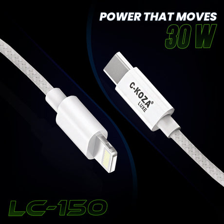 C-KOZA LC-150 Braided Type-C to Lightning Data Cable - 30W Fast Charging for iPhone & iPad